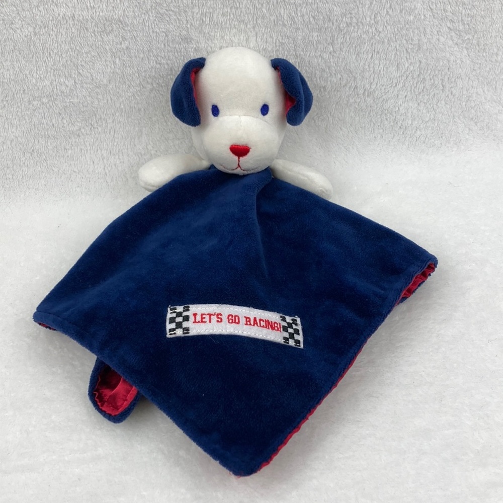 Baby Starters Blue and White Puppy Let’s Go Racing Lovey Blanket 13”